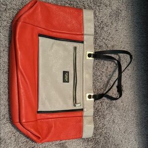 Furla Orange and Cream Italian leather Tote Bag